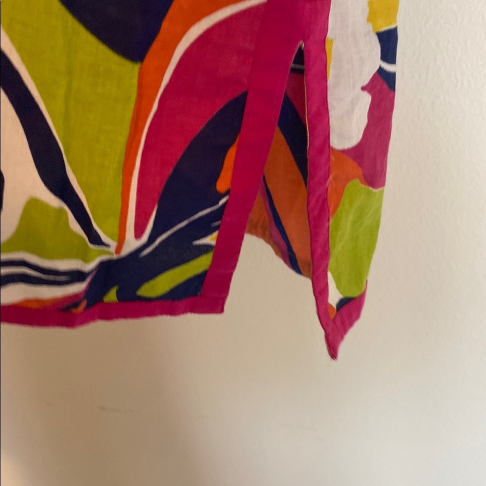 Boden | Lime Green Orange Purple Sheath Dress V-Neck Floral Detail 3/4 Sleeves 6 - Picture 4 of 8